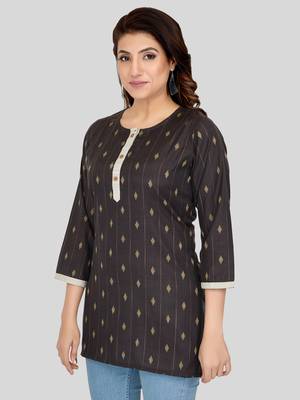 Black woven cotton silk short-kurtis 3