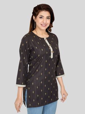 Black woven cotton silk short-kurtis 4