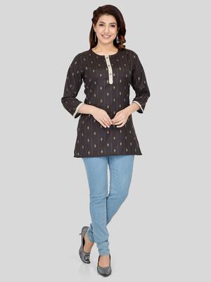 Black woven cotton silk short-kurtis 5