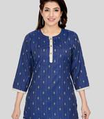 Blue woven cotton silk short-kurtis