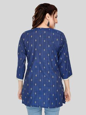 Blue woven cotton silk short-kurtis 2