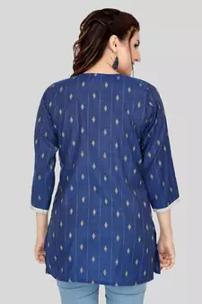 Blue woven cotton silk short-kurtis