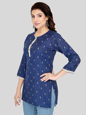 Blue woven cotton silk short-kurtis 3