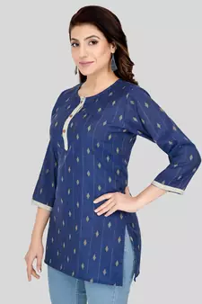 Blue woven cotton silk short-kurtis