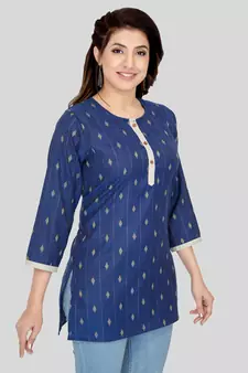 Blue woven cotton silk short-kurtis