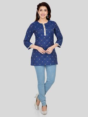 Blue woven cotton silk short-kurtis 5