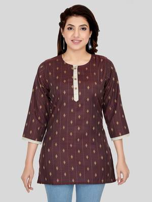 Coffee woven cotton silk short-kurtis 1