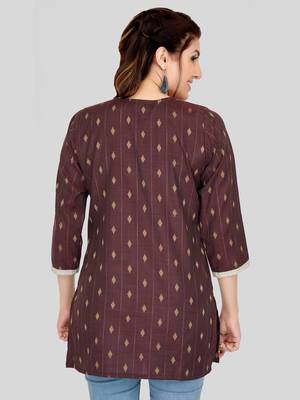 Coffee woven cotton silk short-kurtis 2