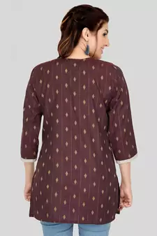 Coffee woven cotton silk short-kurtis