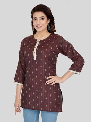 Coffee woven cotton silk short-kurtis 3