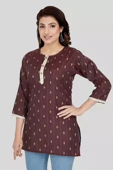 Coffee woven cotton silk short-kurtis