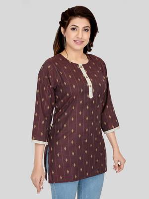 Coffee woven cotton silk short-kurtis 4