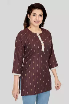 Coffee woven cotton silk short-kurtis
