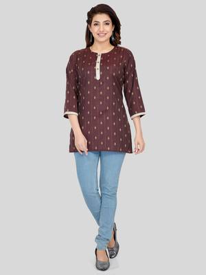 Coffee woven cotton silk short-kurtis 5