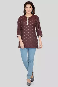 Coffee woven cotton silk short-kurtis