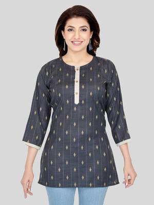 Grey woven cotton silk short-kurtis 1