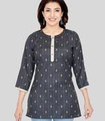 Grey woven cotton silk short-kurtis