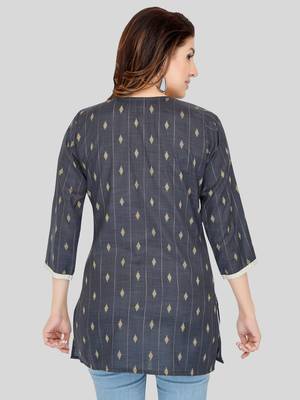 Grey woven cotton silk short-kurtis 2