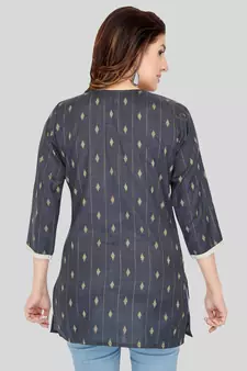 Grey woven cotton silk short-kurtis