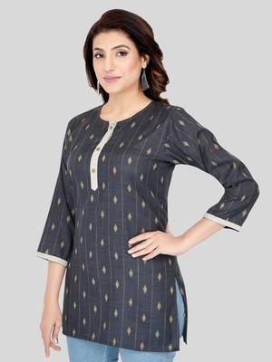 Grey woven cotton silk short-kurtis 3