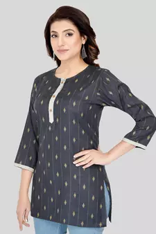 Grey woven cotton silk short-kurtis