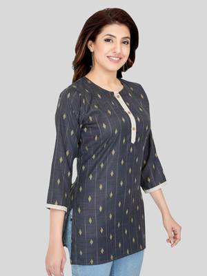 Grey woven cotton silk short-kurtis 4