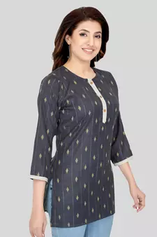 Grey woven cotton silk short-kurtis
