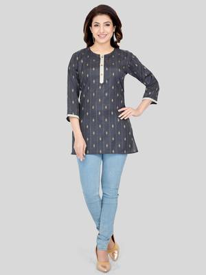 Grey woven cotton silk short-kurtis 5