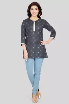 Grey woven cotton silk short-kurtis