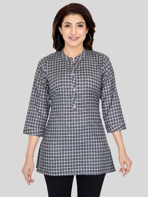 Black woven cotton silk short-kurtis 1