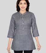 Black woven cotton silk short-kurtis