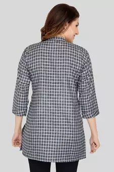 Black woven cotton silk short-kurtis