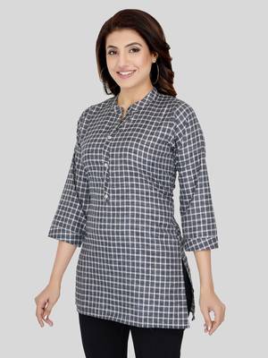 Black woven cotton silk short-kurtis 3
