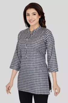 Black woven cotton silk short-kurtis