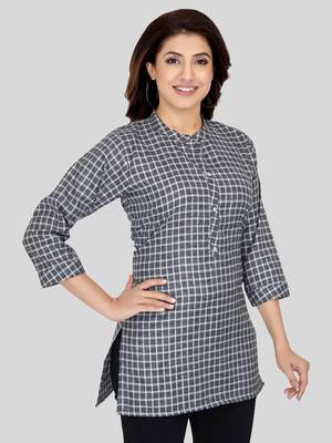Black woven cotton silk short-kurtis 4