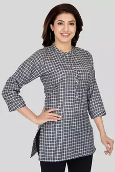 Black woven cotton silk short-kurtis