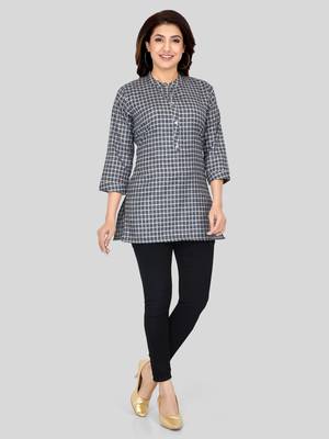 Black woven cotton silk short-kurtis 5