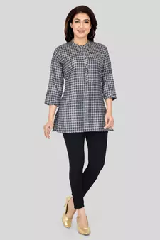 Black woven cotton silk short-kurtis