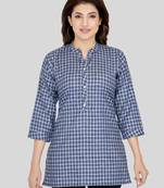Blue woven cotton silk short-kurtis