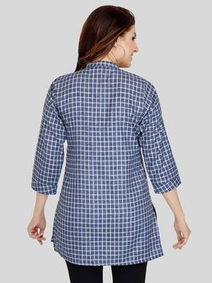 Blue woven cotton silk short-kurtis 2