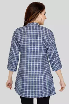 Blue woven cotton silk short-kurtis