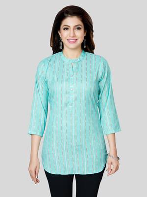 Green woven rayon short-kurtis 1