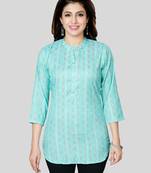 Green woven rayon short-kurtis