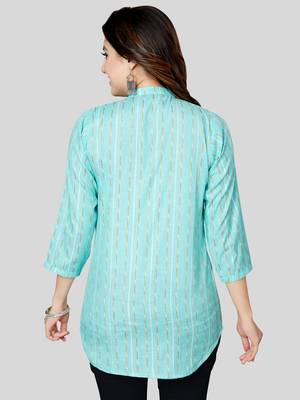 Green woven rayon short-kurtis 2