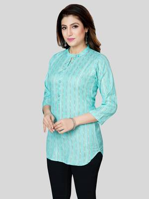 Green woven rayon short-kurtis 3