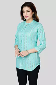 Green woven rayon short-kurtis