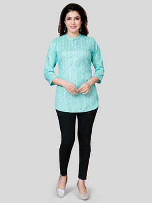 Green woven rayon short-kurtis 5