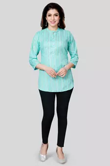 Green woven rayon short-kurtis