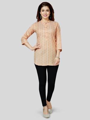 Peach woven rayon short-kurtis 5