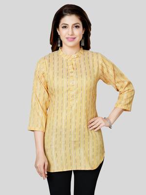 Yellow woven rayon short-kurtis 1